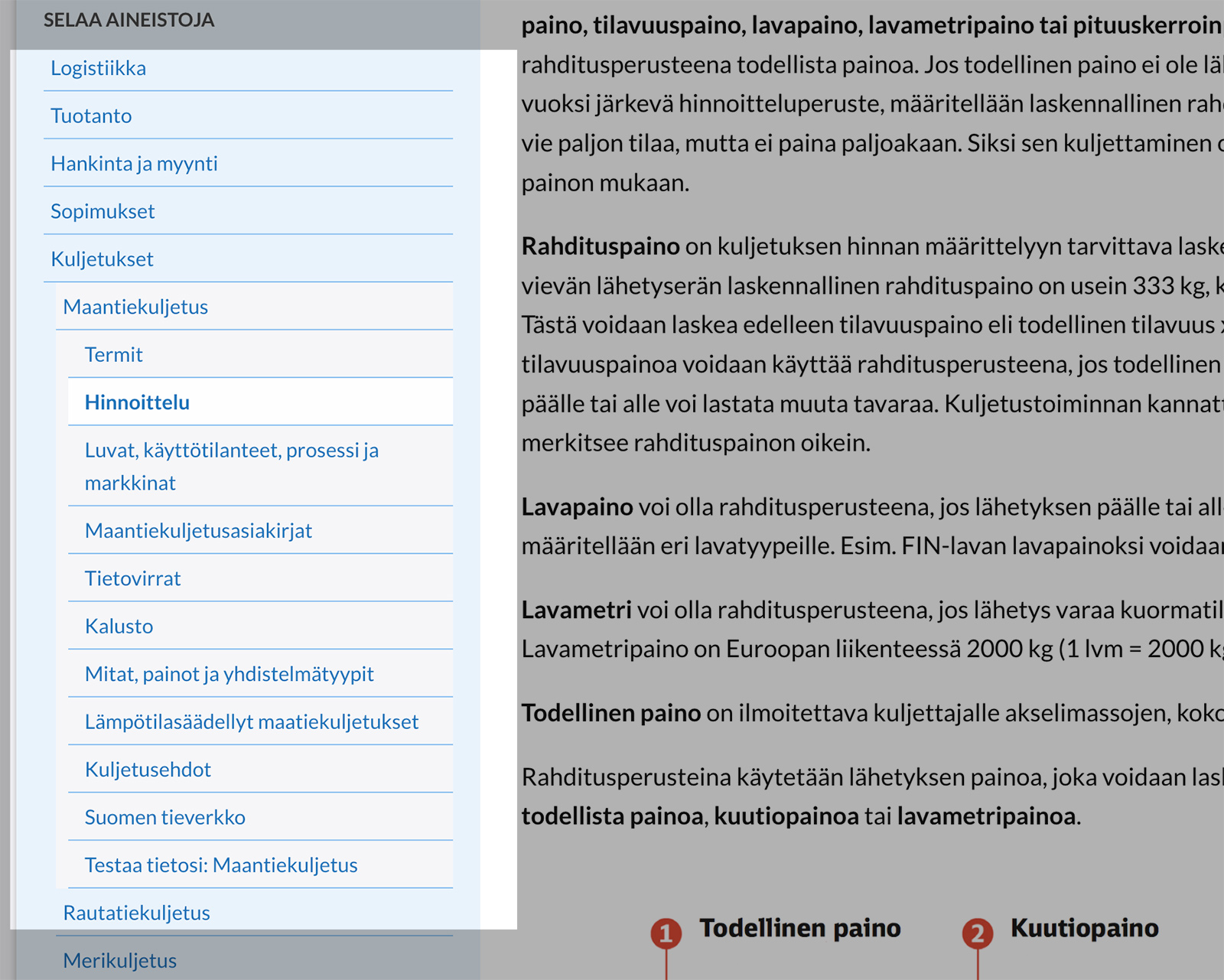 Kuvakaappaus, jossa avoinna oleva navigaatiorakenne kertoo sijainnin sivustolla.